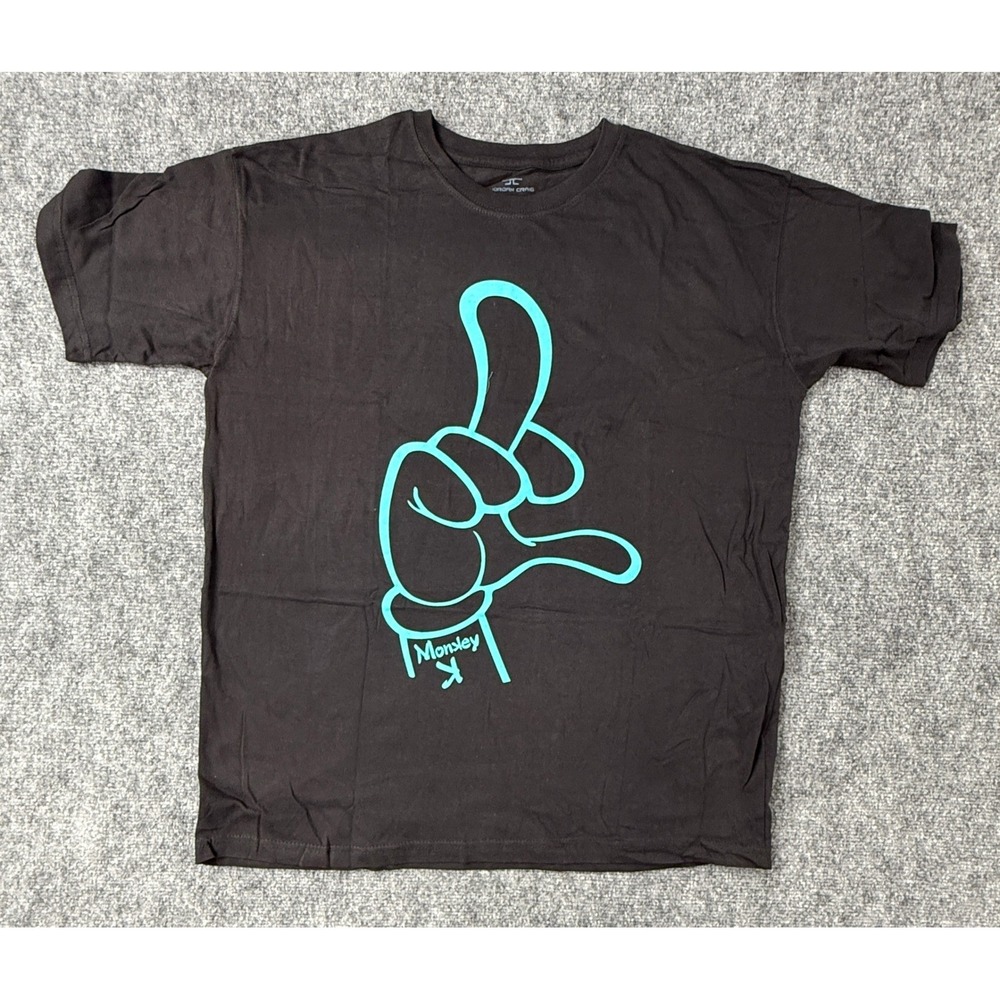 Vintage Jordan Craig Black Graphic T Shirt Mens XL Teal Finger Hand Print Cotton